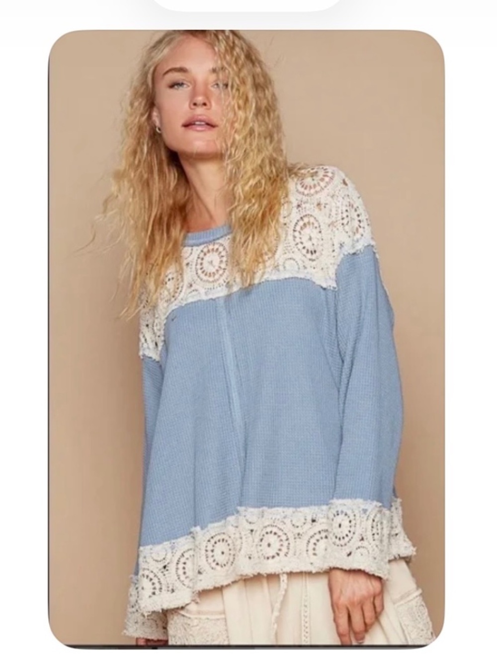 New POL Crochet Mix Long Sleeve Top